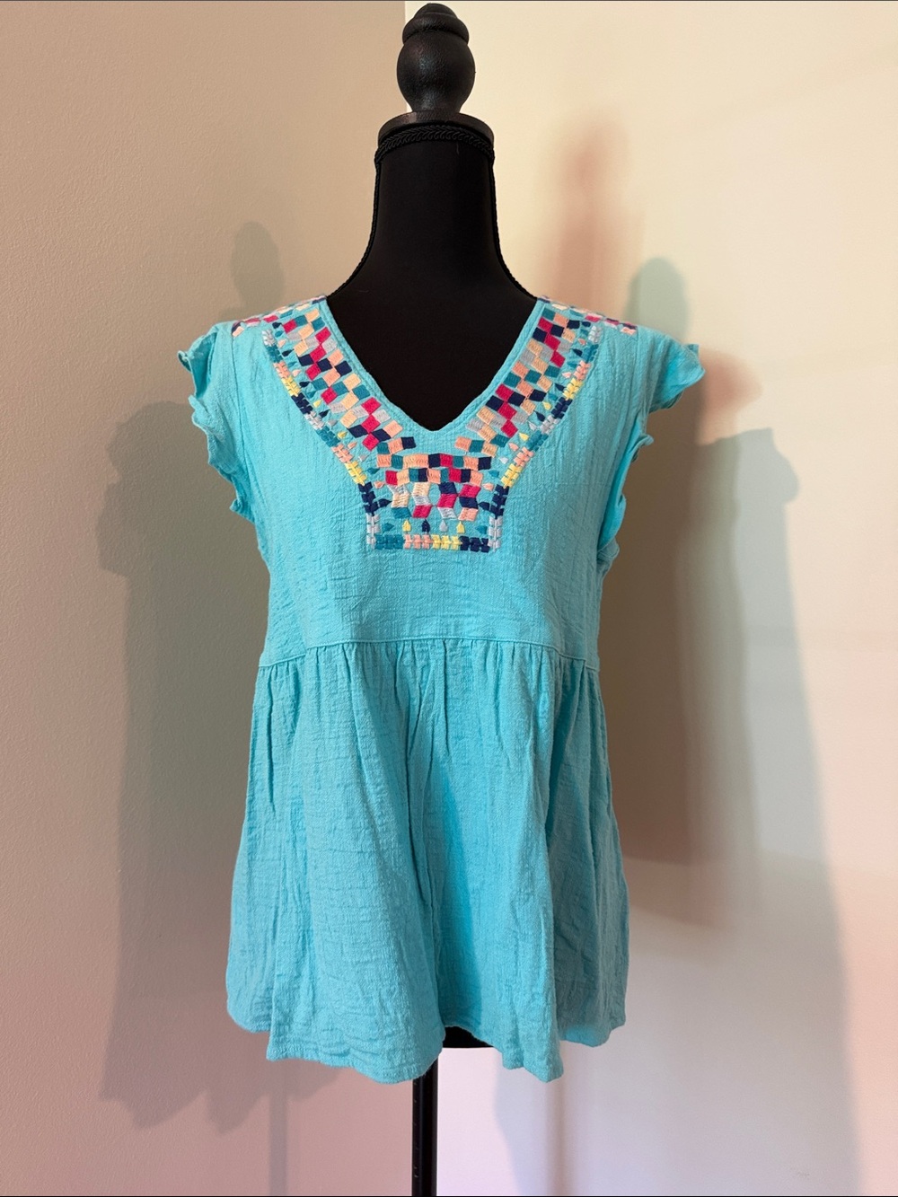 Kori Turquoise Embroidered V-Neck Tank